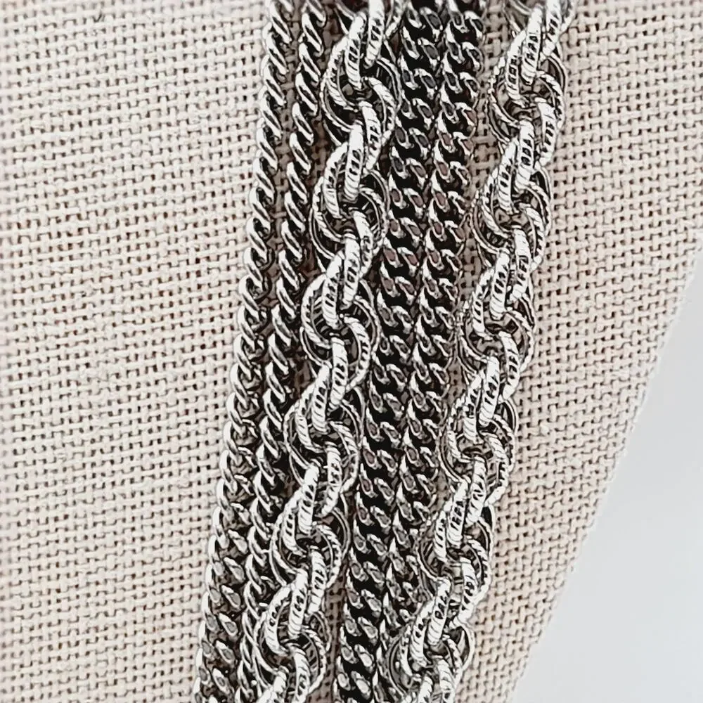Vintage Monet 54 Inch Triple Strand Silver Tone Chain Necklace Layering